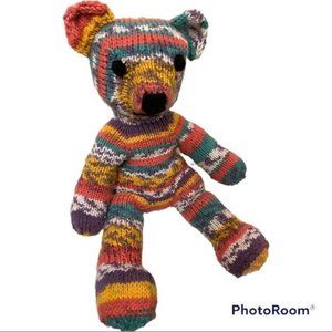 HAND knit stuffed multicolor teddy bear
